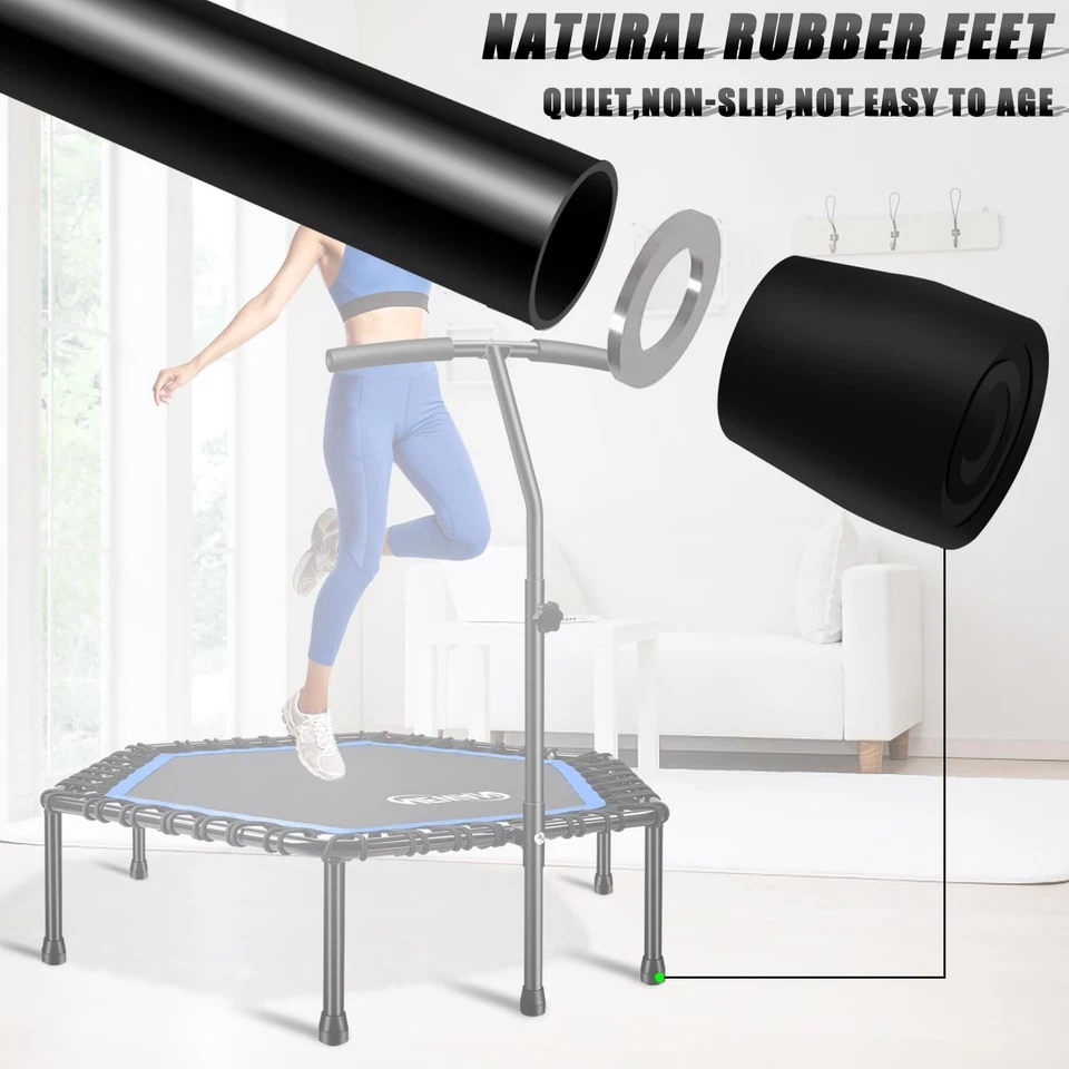 48'' Fitness Trampoline with Adjustable Handle Bar, Silent Trampoline Bungee ... - Image 2 of 4