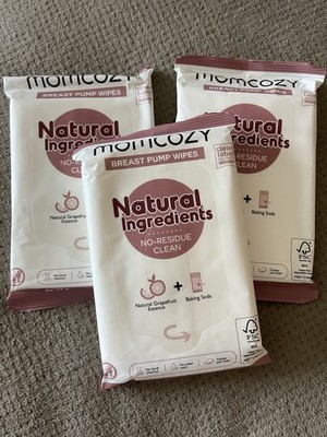 Natural Breast Pump Wipes by Momcozy Pump Parts Cleaning On-the-go 3pk NEW