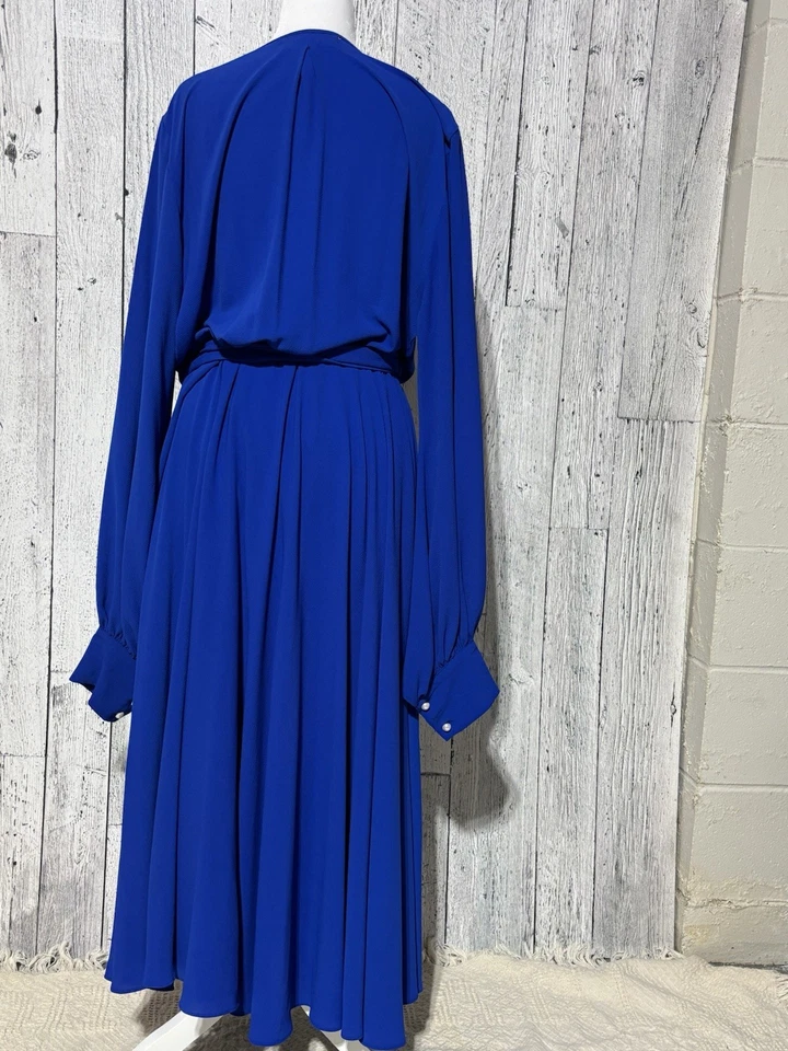 Maxi Vestido Meghan La Surplice Cuello en V Autoatado Talla Real XXL Manga Globo Azul Foto 2 de 4