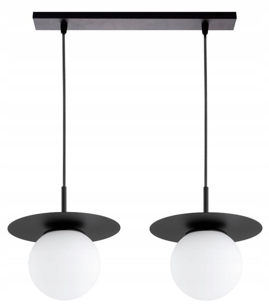 HäNgelampe KüChe 2-Flammig Glas Schwarz Weiß E27 L:55 Cm Pendelleuchte Esszimmer-image