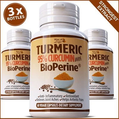 WAY OF LIFE 180 X CAPSULES TURMERIC 10,000mg EXTRACT TUMERIC 95% CURCUMIN BLACK PEPPER PILLS