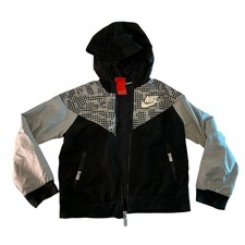 Nike Windbreaker Jacket Boys M 5-6 Years Black Gray Hoodie Lightweight Full Zip
