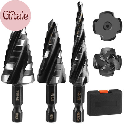 Step Drill Bit Set, 3 PCS Four Spiral Flute Step Bits for Metal, 34 Sizes Titani