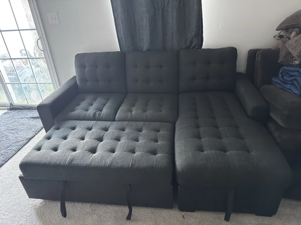 Gray Convertible Sleeper Sofa Bed Sectional Futon Adjustable Couch - Image 3 of 4