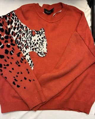 Minkpink Women's Sweater Size M Orange Long Sleeve Animal Print