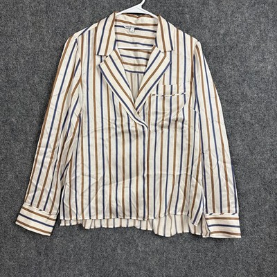 Veronica Beard Lusanne Striped Twill Top Blouse  Womens Size 10 Oversize Silky