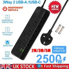 2-5Meter Extension Lead 3 Gang 2M 3M 5M Long Cable Electric Black Plug Socket