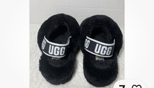 UGG FLUFF YEAH SLIDE BLACK MOCASSIN SLIP ON SANDAL US 6