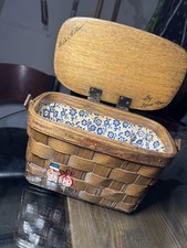 1970'S Signed CARO NAN Woven Wooden Basket Purse Hand Painted Vintage