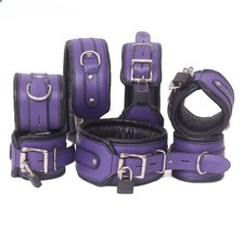 7-Piece Real Cowhide Leather Restraint Set - Wrist, Ankle, Thigh Cuffs  Collar
