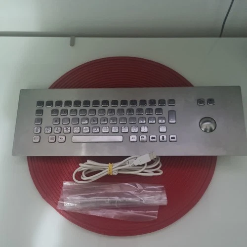  KBS Stainless Steel Industrial USB Keyboard with Trackball Metal Base S/N 0375