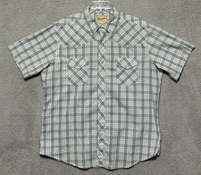 Wrangler Pearl Snap Shirt Mens XL Gray And Teal Plaid Western Cowboy Rockabilly
