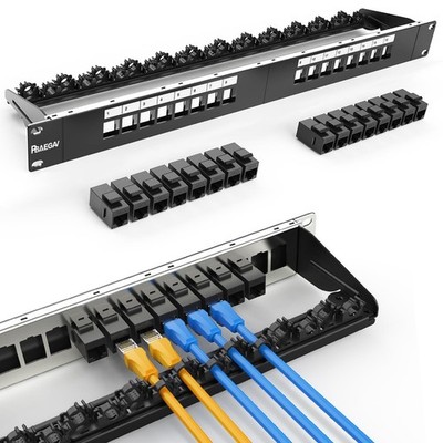 Patch Panel 16 Port with 16pcs Cat6 Keystone Jack UTP Fold Keystone Patch Pan...