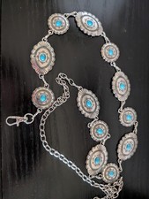 Turquoise And Silver Concho Style Belt Unbranded
