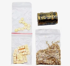 Dollhouse Pirate Miniatures treasure chest box 1:12 Gold bar coin ingot Vintage