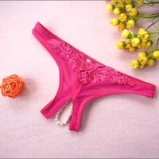 Sexy Thongs Panties Open Crotch Crotchless Underwear Pearl Night Lace G-string