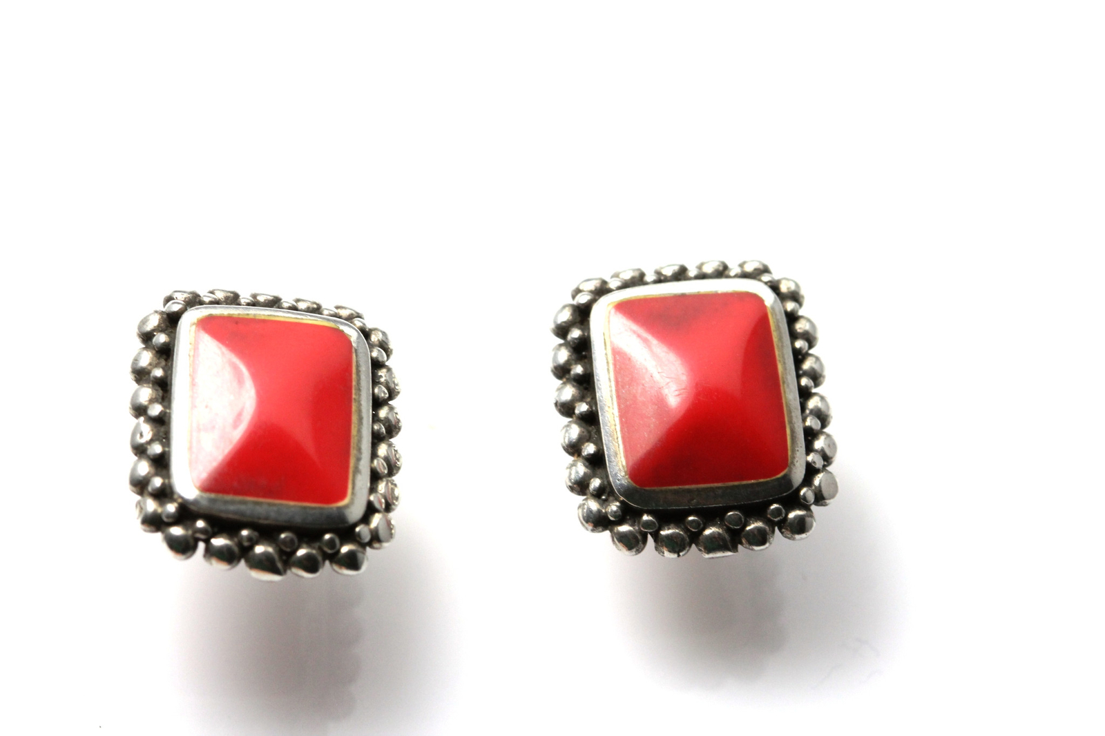 Rectangular Shape Red Stone Sterling Silver 925 E… - image 5