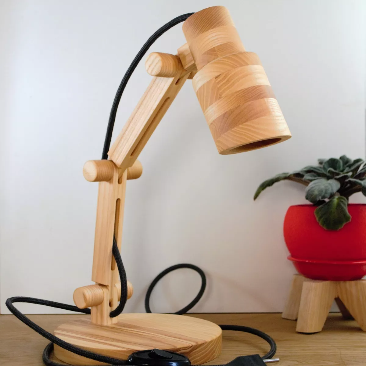 Creative Wooden Table Lamp Adjustable LED Desk Light Home Art