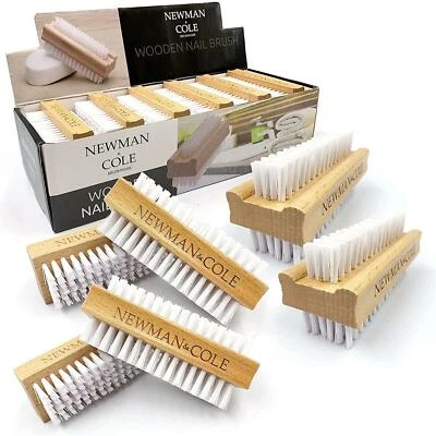 NEWMAN AND COLE 6x Wooden Nail Brush Cleaning Scrubbing Double Sided Cleaner Manicure Pedicure
