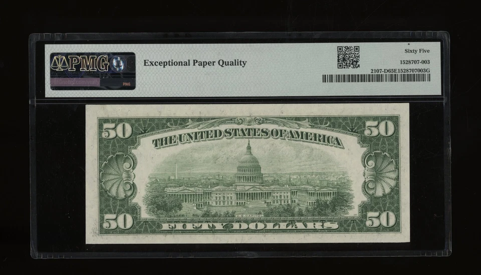 DBR 1950 $50 FRN Cleveland Gem Fr. 2107-D PMG 65 EPQ Serial D04096833A - Image 2 of 2