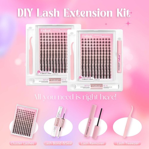 Fadlash Cluster Lashes Kit Eyelash Clusters 0.07mm Wispy Lash Clusters DIY Lash - Picture 2 of 10