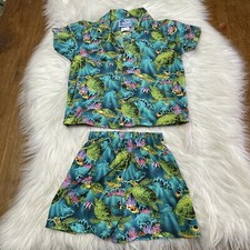 RJC Hawaiian Kids Short Set Size 2T Blue Green Sea Turtle SS Button 2 Piece EUC