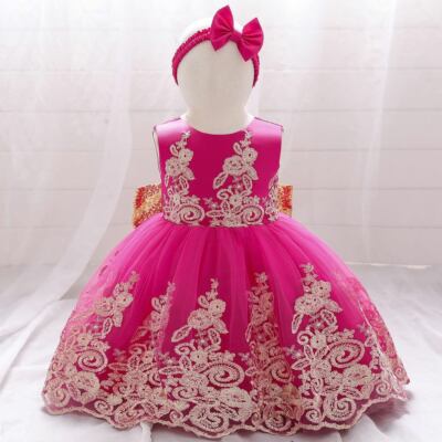 Luxury Lace Flower Wedding Birthday dream dress with headband 5008