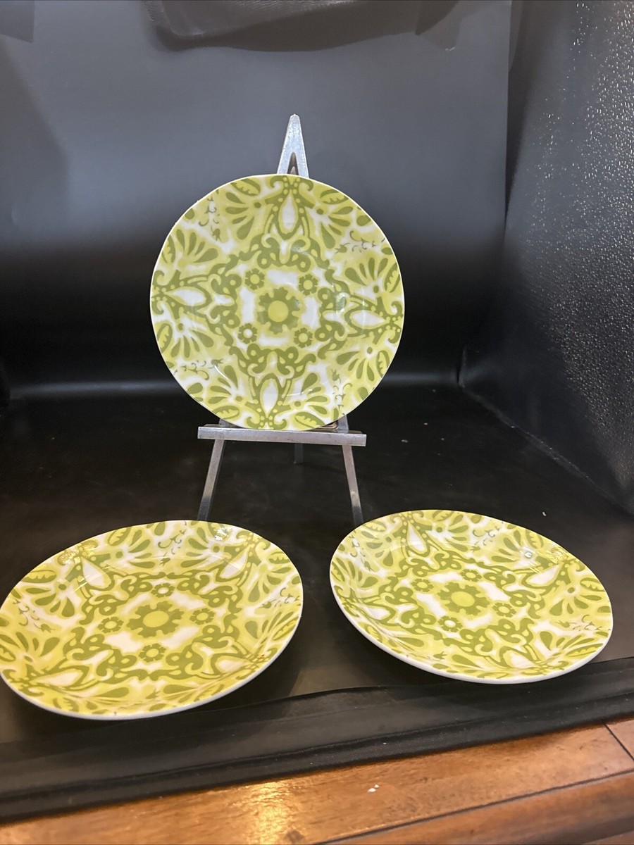 Anthropologie Dining Cottage Chartreuse Flora Set 3 Salad Plates 7