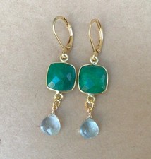 NEW SUNDANCE CHARM HANDMADE AQUAMARINE BRIOLETTE BEZEL ARTISAN JEWELRY EARRINGS