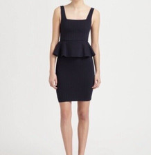 ALICE + OLIVIA Employed Navy Blue Peplum Square Neck Stretch Knit Dress 6 = S 💙