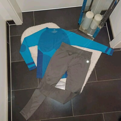 Neu Set Outfit crane M/L Sporthose grau Sportshirt blauton seamless-TopZustand 