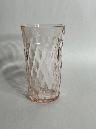 Hazel Atlas Glass DIAMOND OPTIC Pink Flat 12 oz Iced Tea Tumbler