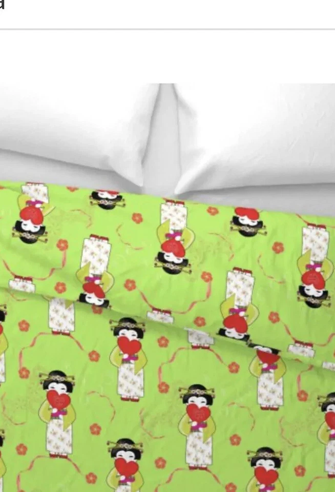 Funda nórdica con estampado de geisha niña con 2 fundas de almohada anime Japón dibujos animados corazones Foto 2 de 4