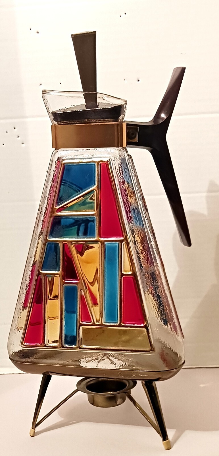 Inland Glass Stained Glass Coffee Carafe Triangle Shape Renaissance Pattern