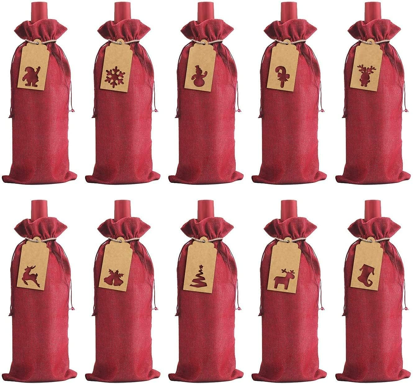 Burlap Wine Gift Bags-12 Pack Jute Wine Bags with Drawstring Reusable Wine Bottl