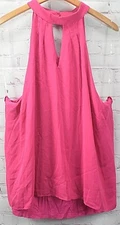 BAR III Mock Neck Woven Knot Tank Top Blouse. Candy Pop Pink Small New