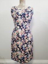 Vintage Dress Size 10 12 Floral Denim Canvas 80s Pencil Midi