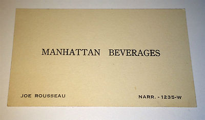 #ad Antique Manhattan Beverages Bottling Soda Co. Business Card Joe Rousseau RI $34.99