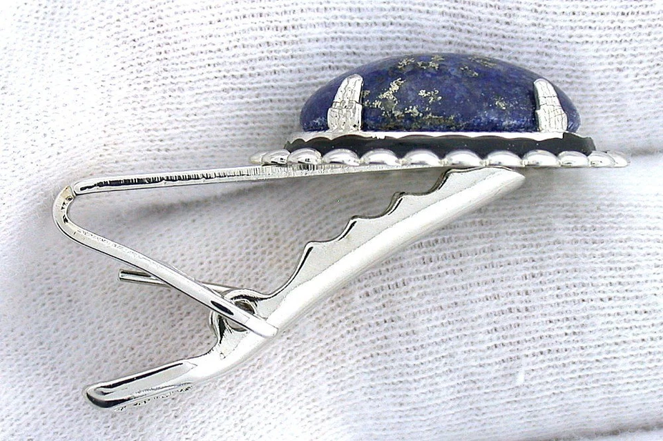 1 1/2 PULGADA 18x13 OVALADO LAPISLÁZULI PIEDRAS PRECIOSAS COLOR PLATA CORBATA RESORTE CLIP BARRA DE CORBATA Foto 2 de 2