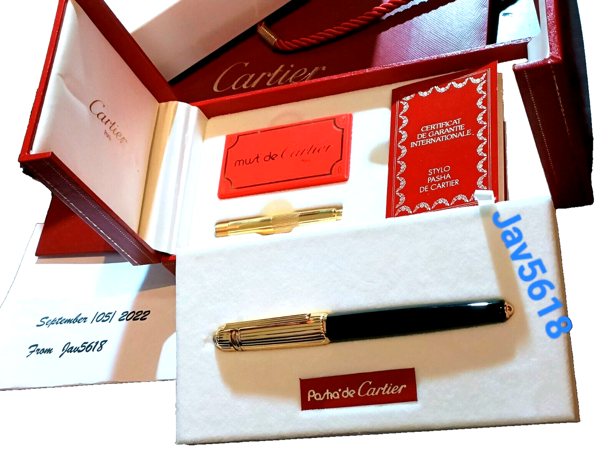 CARTIER PASHA FOUNTAIN PEN BLACK GOLD 18kt NIB,ART,TRINITY DE