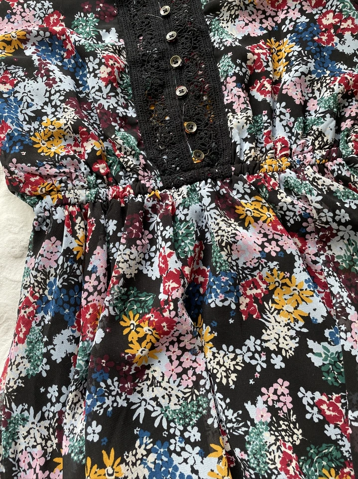 Vestido Floral Ella Moss Negro Amarillo Azul Rojo Niñas Talla 10 Foto 4 de 4