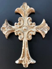 NEW Rustic Carved CHRISTIAN CROSS Paint WOOD Shabby Chic Distressed Finish 18" F