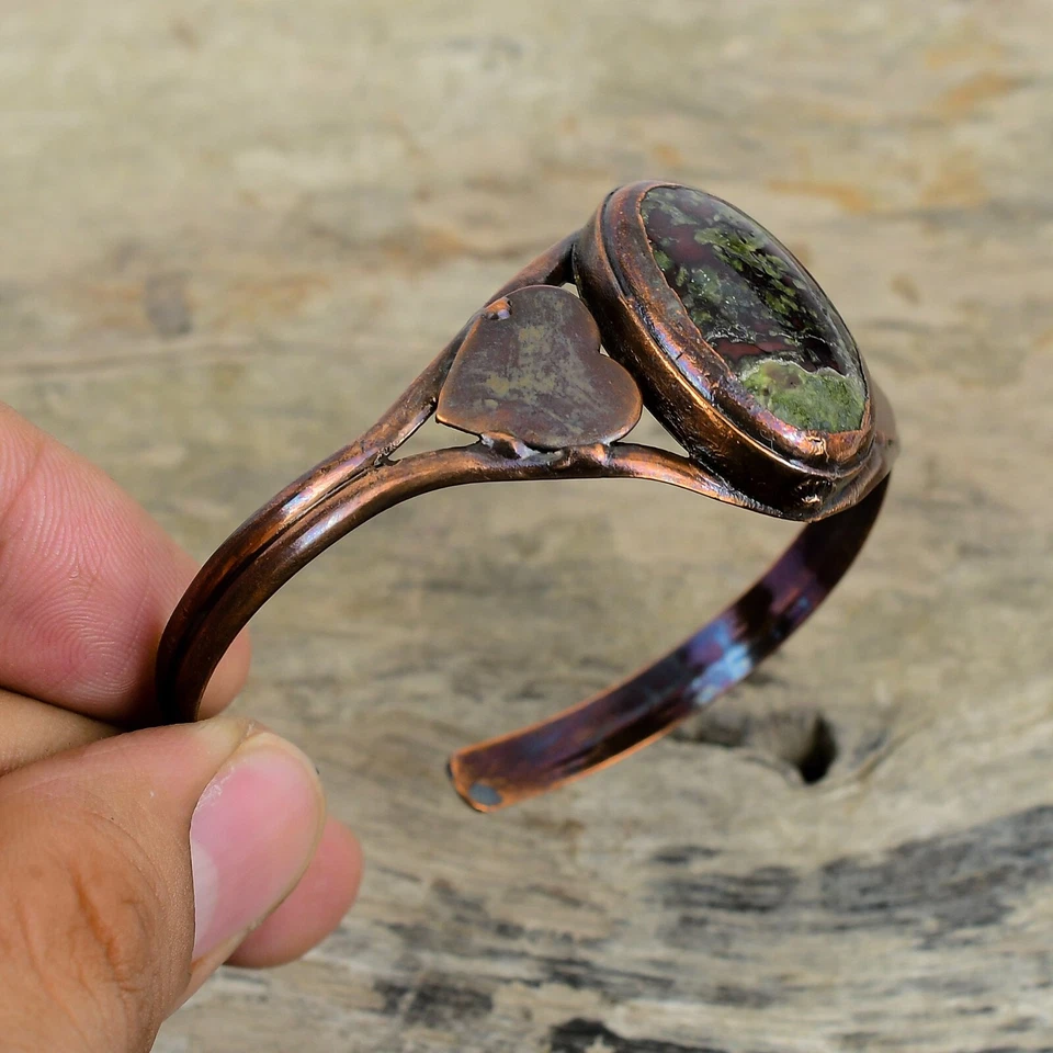 Brazalete Brazalete Cobre Ovalado Natural Dragón Piedra Sangre Electroformado Corazón Bisel Foto 4 de 4