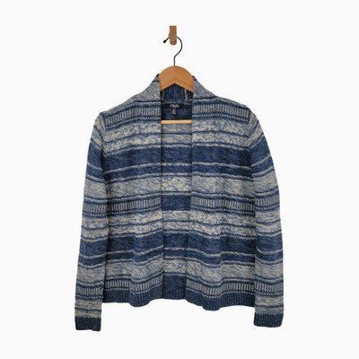 CHAPS Open Front Knit Cardigan   Blue Stripe   Size Petite L