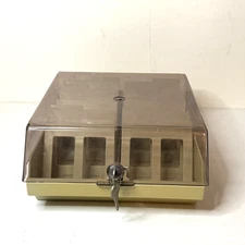 Vintage 3.5" Dual Floppy Disk 2-ROW Plastic Locking Storage Case w/KEYS dividers