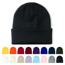 Winter Beanie Acrylic Knit Cuffed Plain Hats One Size Black 1 Pack Classic