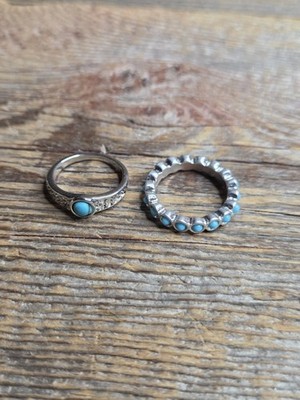 Bundle: Turquoise Ring With Gem Size 4.5/Ribbed Turquoise Ring Size 5