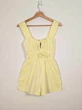Reclaimed Vintage Lemon Yellow Playsuit XS UK 6 Milkmaid Romper Cotton
