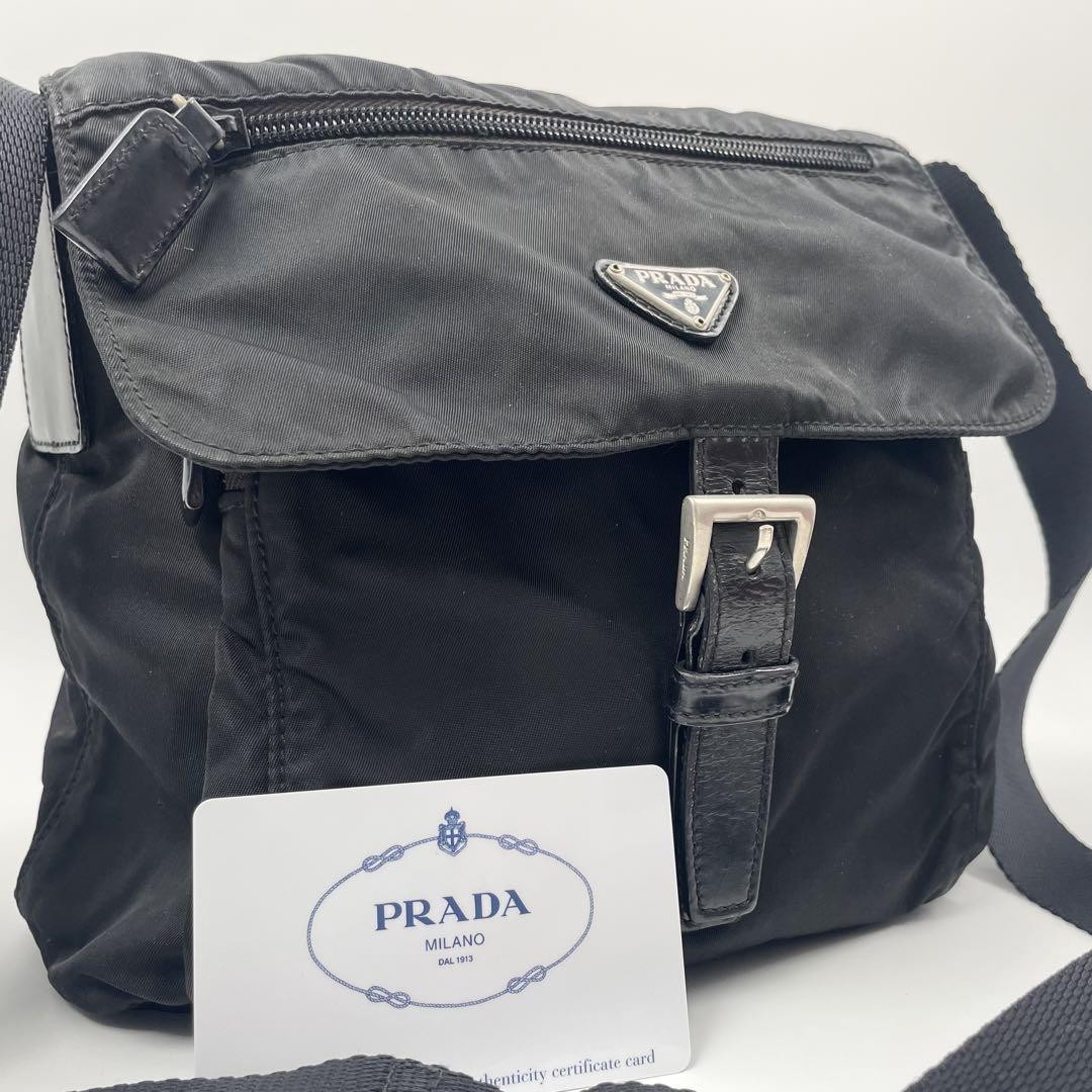 Prada Shoulder Bag Triangle Logo Pocono Tessuto Nylon Black #PGF0I8