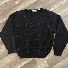 Women  s Black Sweater Large Beaded Formal Dressy Vintage Dana Scott